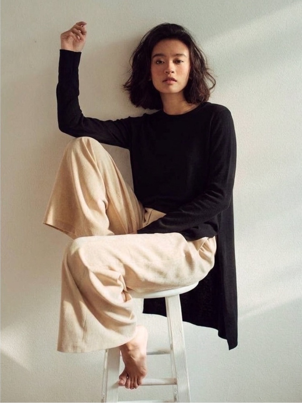 COS Tunic Top Small Black Boxy High-Low Long Sleeve Blouse Minimalist